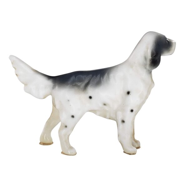 Vintage Miniature English Setter Dog Figurine 2" Grey & White Ceramic Spotted - Picture 4 of 8
